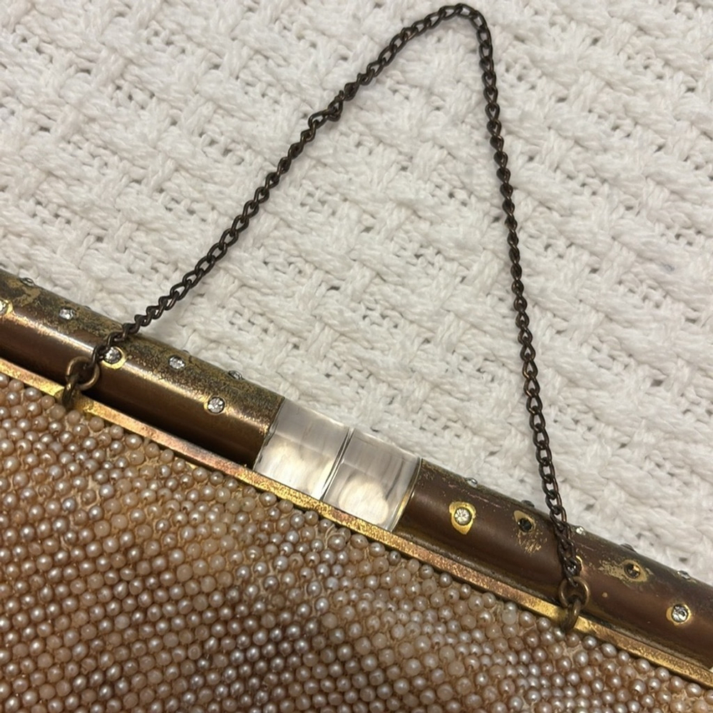 Vintage Hand Beaded Clutch by Josef satin interior lucite & metal opening - Picture 5 of 15